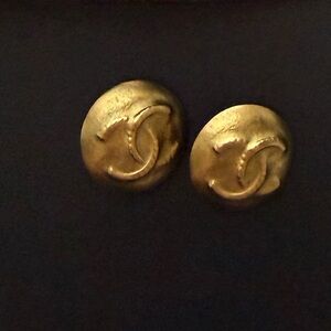 CHANEL Gold-Tone CC Dome Earrings Vintage